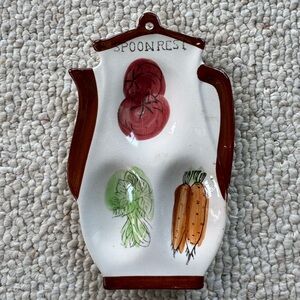 Vintage teapot shaped spoon rest holder hand painted display collection retro